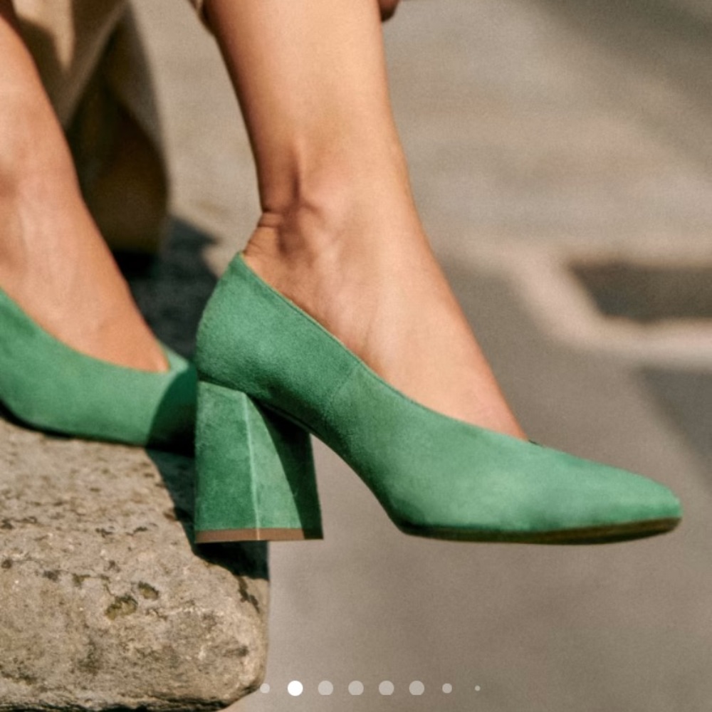 Sezane mint-ishGreen Suede Block Heel Pumps